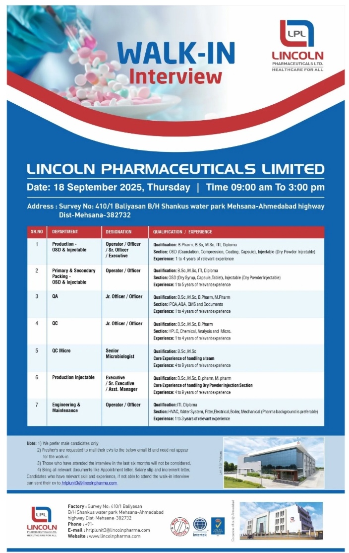 Lincoln Pharmaceuticals pharma jobs