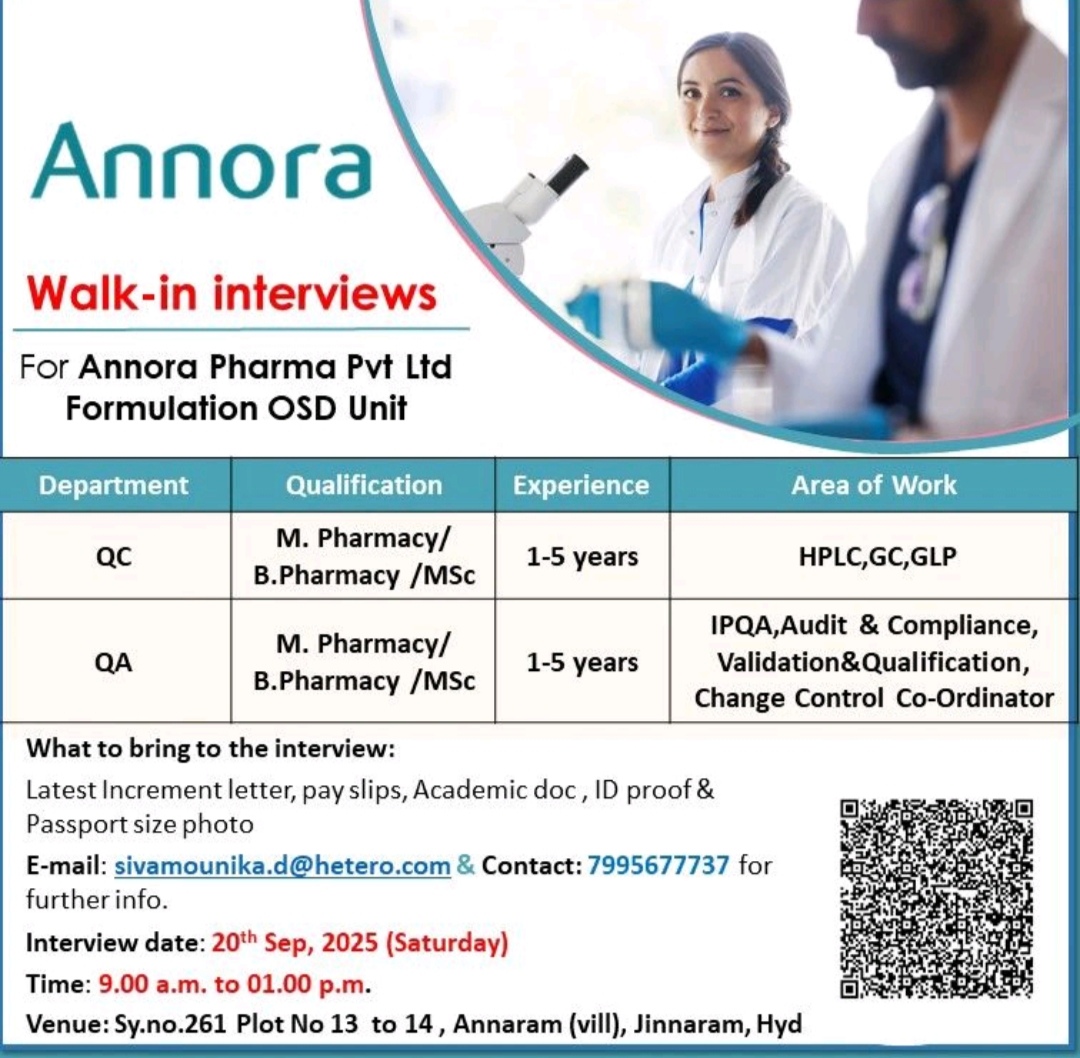 Job opening at Annora Pharma pharma jobs