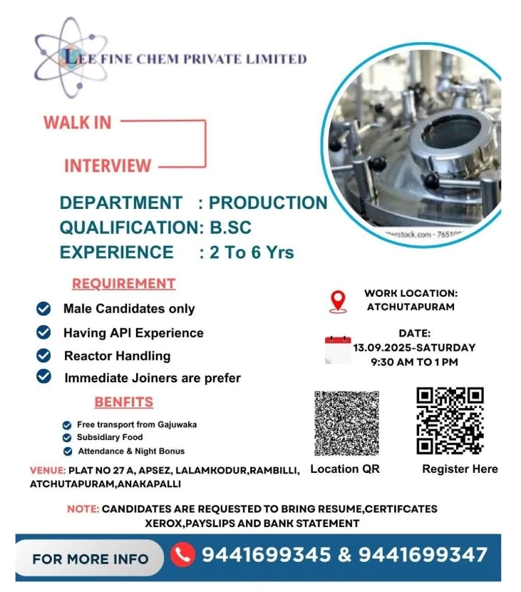Lee Fine Chem Job Opening Pharma Jobs 2025