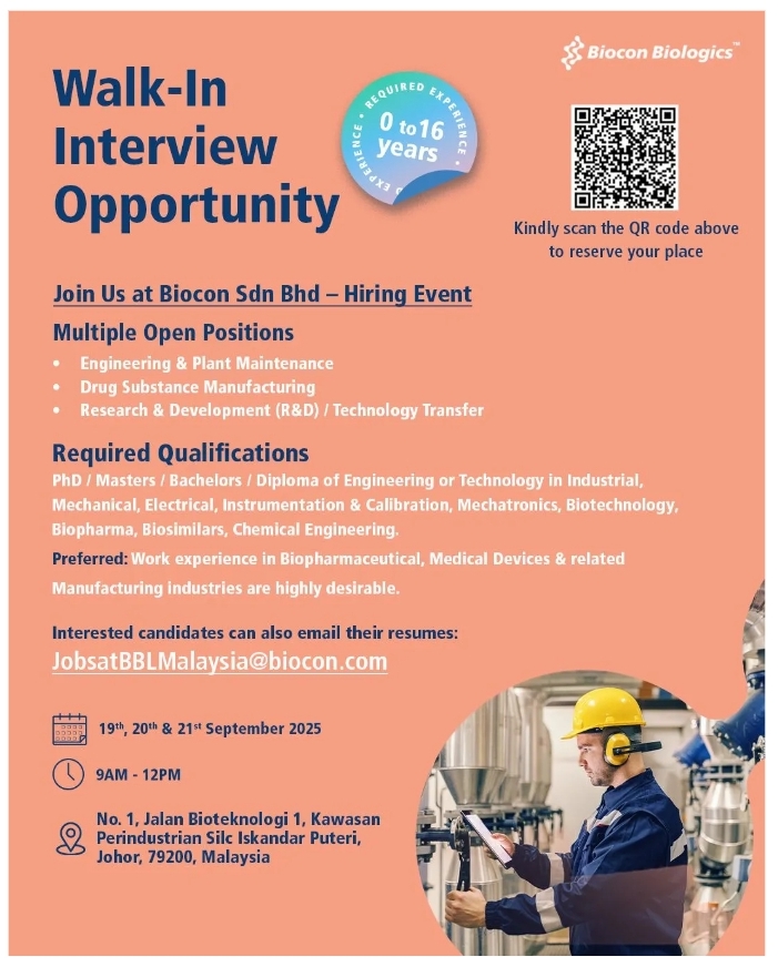 Job opening at Biocon – pharma jobs