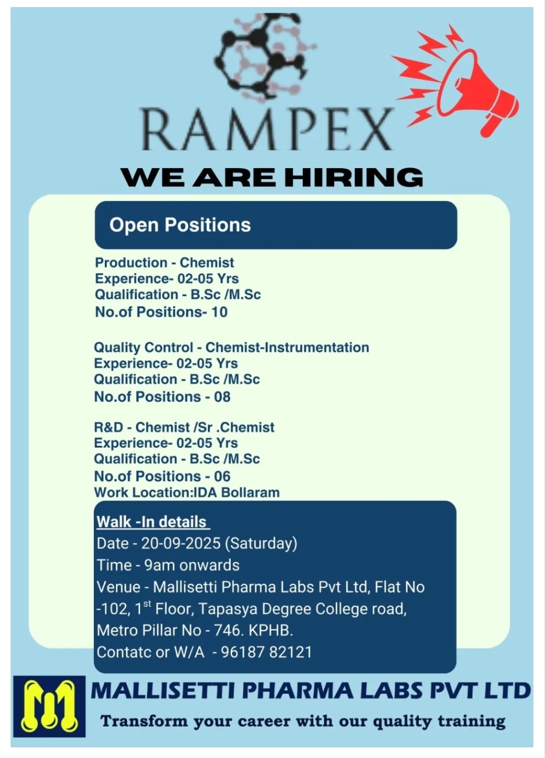 Mallisetti Pharma Job Openings – Pharma Jobs