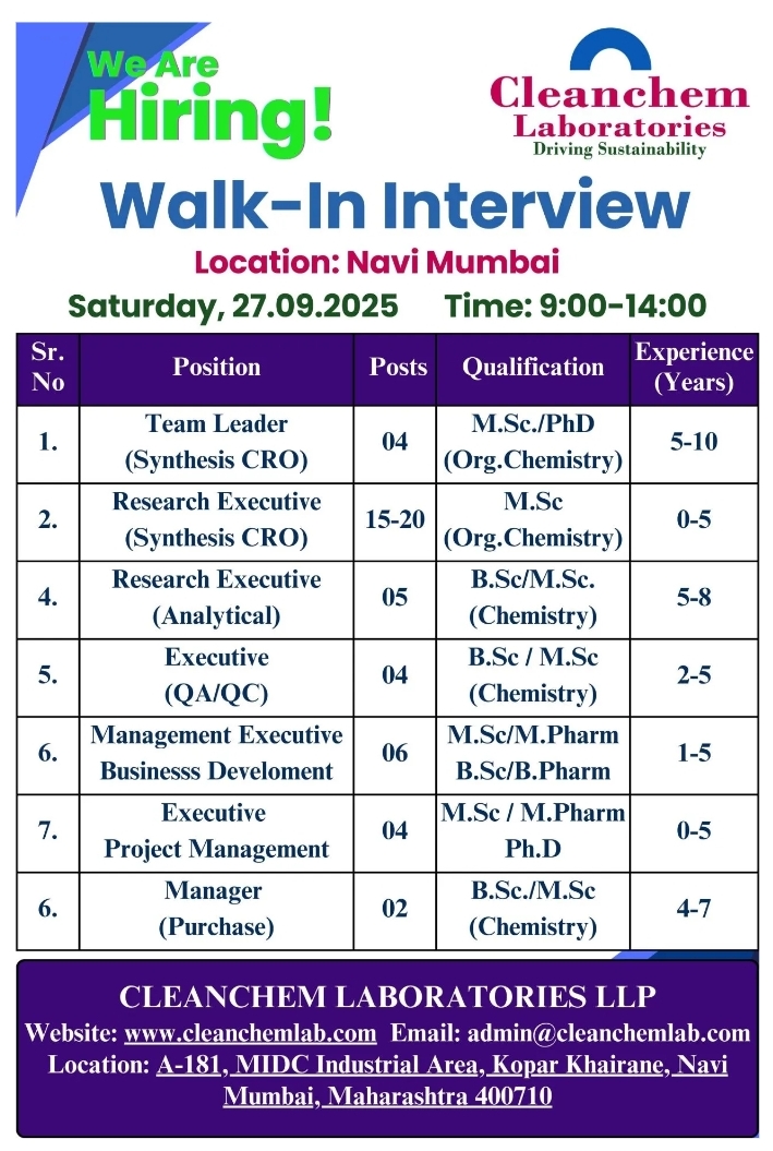 Job opening for Cleanchem pharma jobs