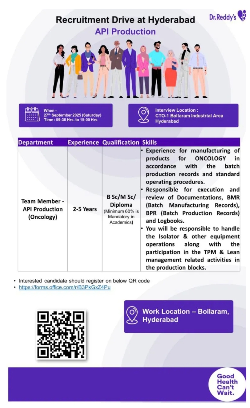 Job Opening Dr Reddys Pharma jobs in Hyderabad