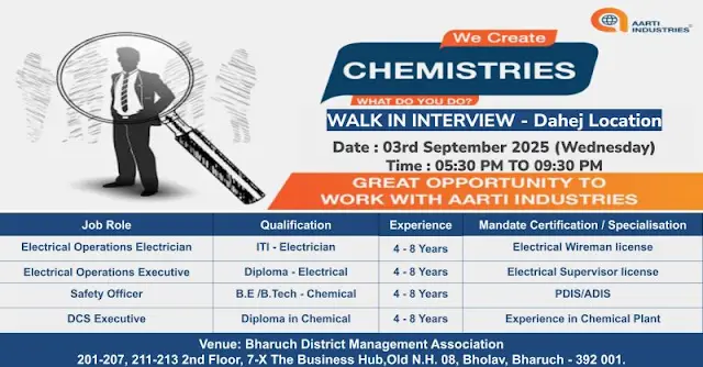 Job Openings Dahej Pharma Jobs and Aarti Industries Jobs 2025