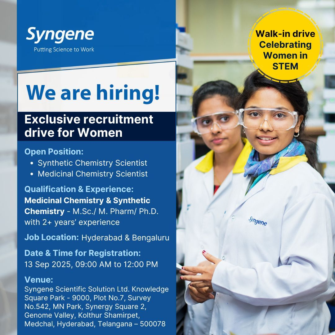 Syngene Pharma jobs in Hyderabad Walk-In 2025
