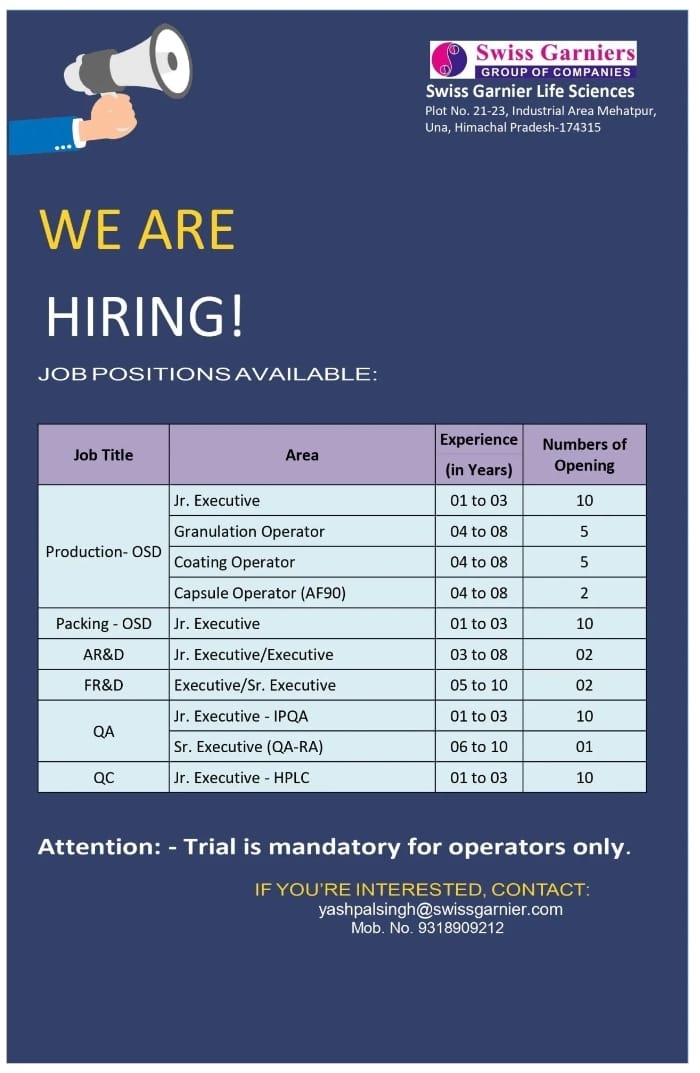 Swiss Garnier Job Opening