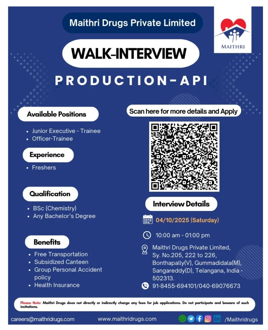 Maithri Drugs Pharma jobs in Telangana