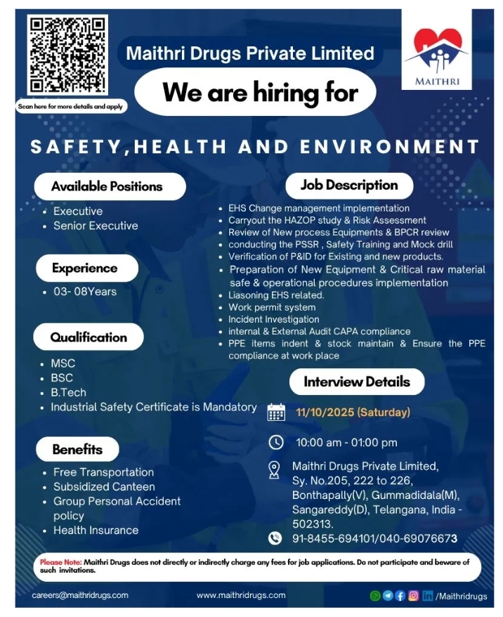 Maithri Drugs Pharma jobs in Hyderabad