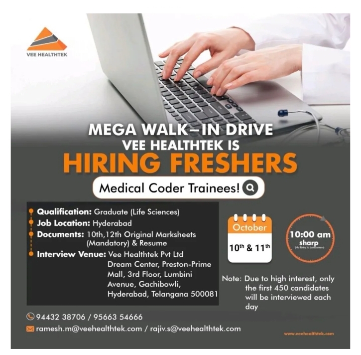 Vee Healthtek Job Openings – Medical Coding Walk-In 2025