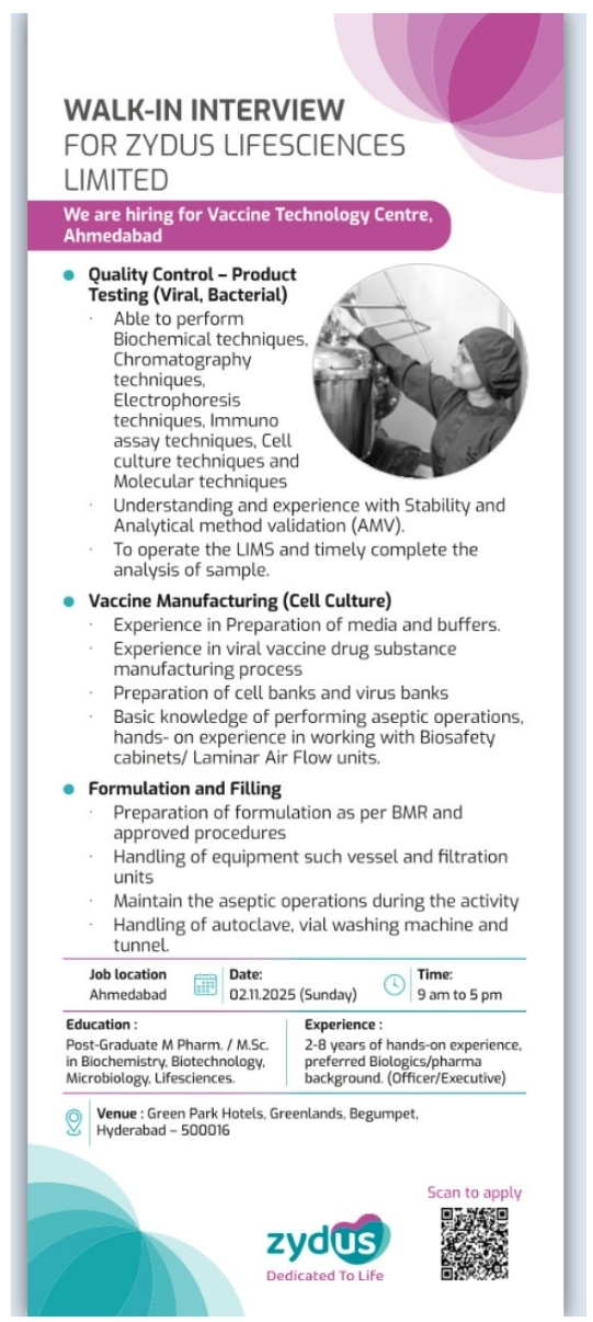 Zydus Lifesciences Pharma jobs in Hyderabad