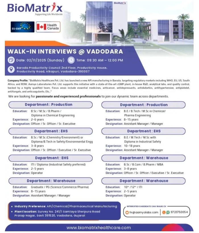 BioMatrix Hiring Production & EHS 2025