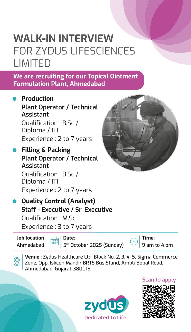 Job Opening – Zydus Pharma Jobs in Ahmedabad
